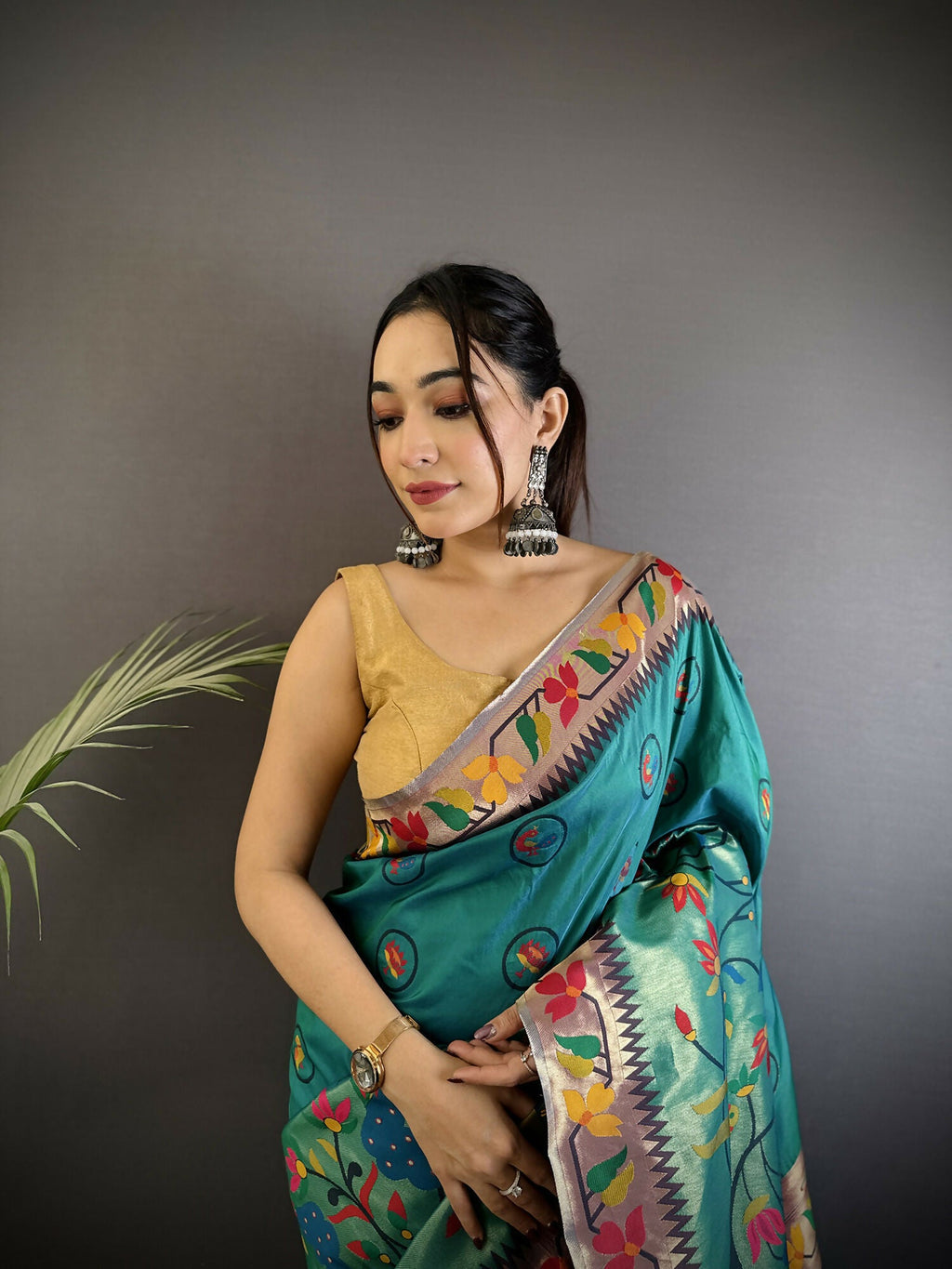 Joban Fashion Cyan Blue Paithani Soft Silk Meenakari Saree | Grocsy