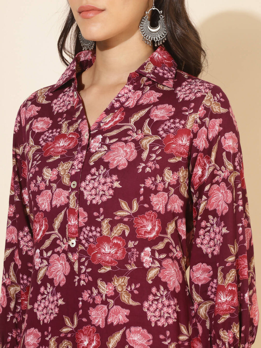 Janasya Women's Purple Cotton Floral Printed Casual Straight Kurta Set | Grocsy