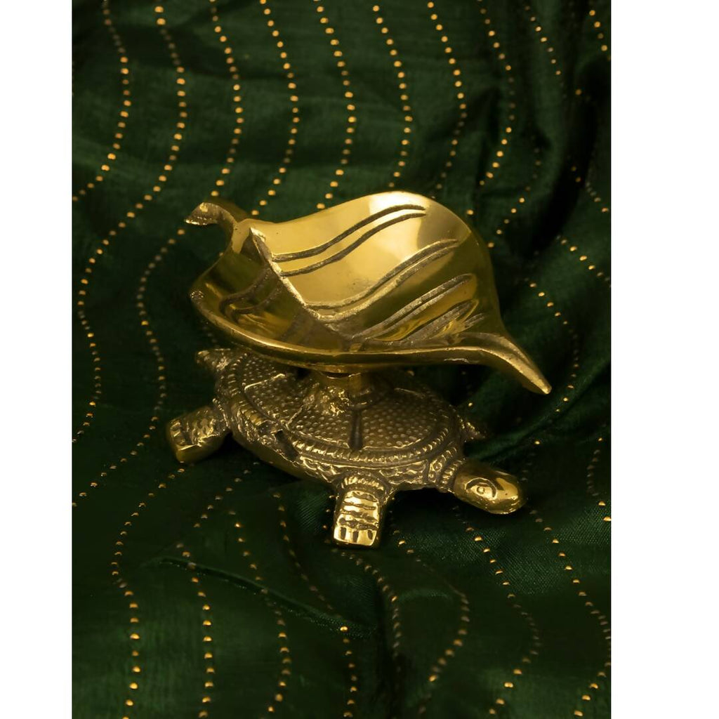 Spillbox Gold Toned Tortoise Leaf Diya | Grocsy