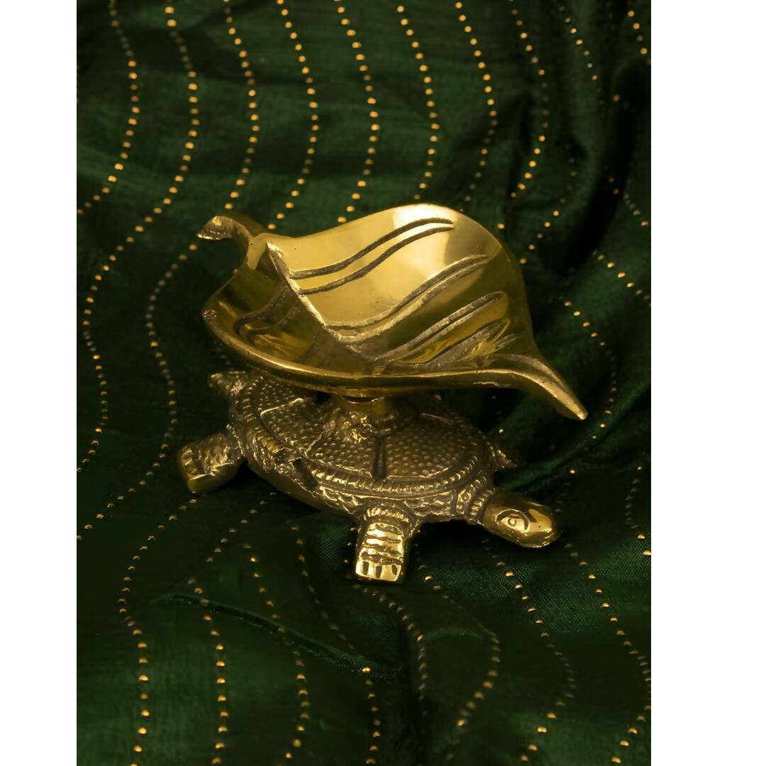 Spillbox Gold Toned Tortoise Leaf Diya | Grocsy