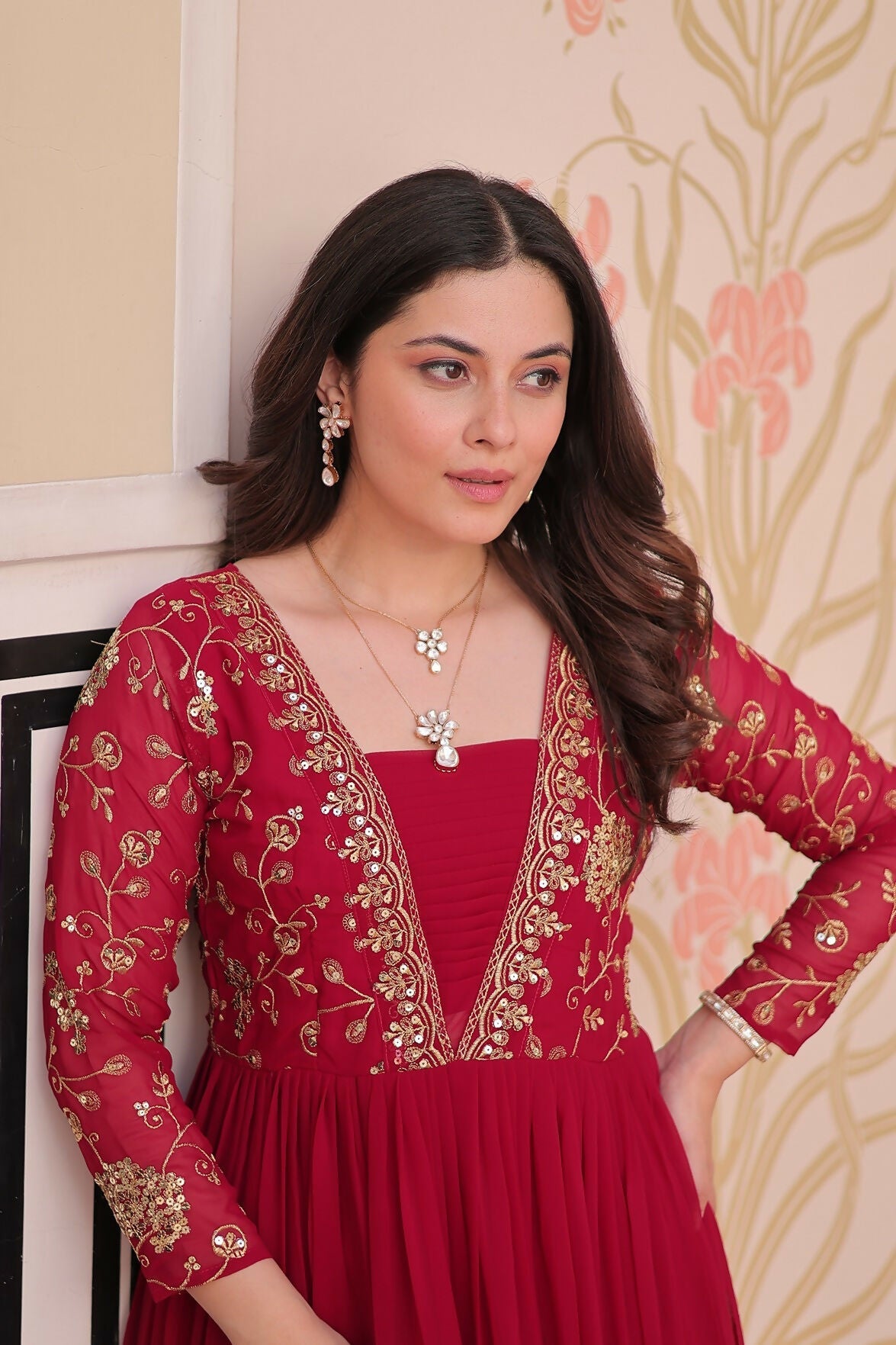 Joban Fashion Pink Georgette Sequence Embroidery Work Dress | Grocsy