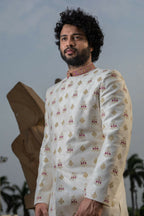 Irenic White Sherwani Set by Hilo Design | Grocsy