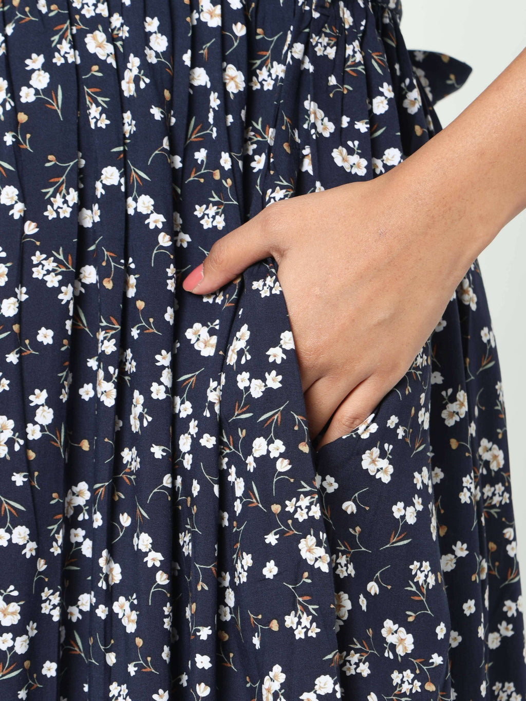 Manet Frill Slevees Maternity Dress Floral Print With Concealed Zipper Nursing Access - Navy | Grocsy