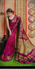 Exclusive Collection Beautiful Magenta Pure Cotton Woven Handloom Saree With Running Blouse Piece | Grocsy