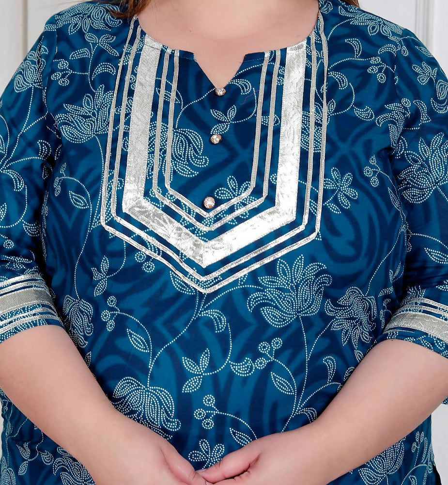 Miravan Plus Size Women'S Cotton Floral Printed V-Neck Kurta With Flared Palazzo | Grocsy