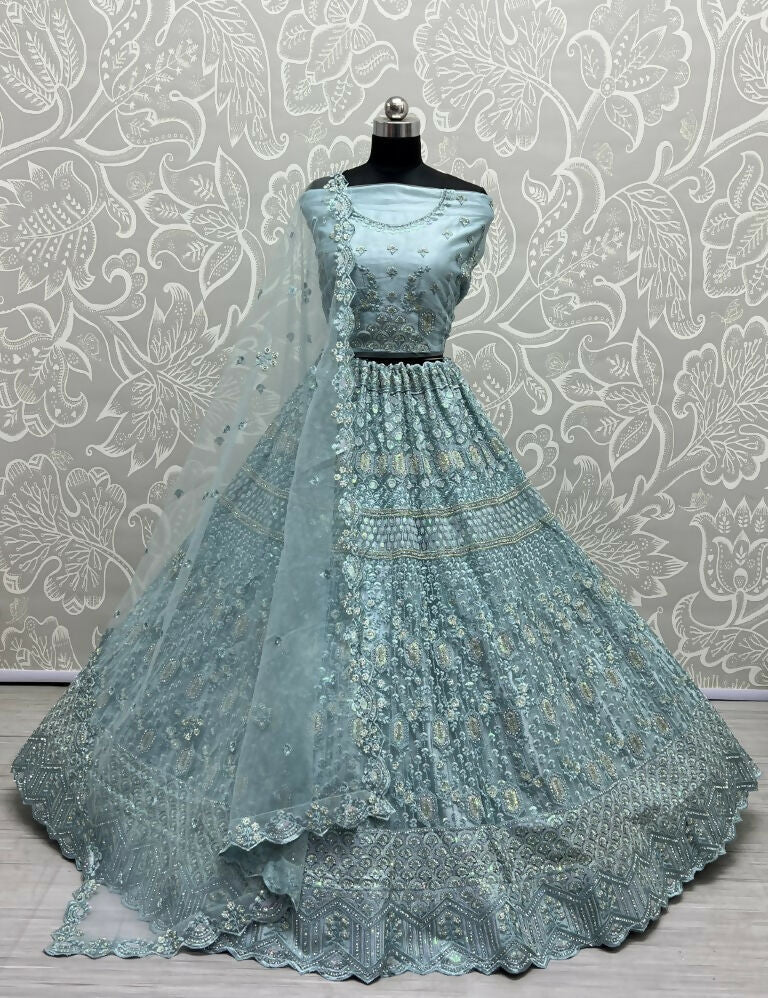 Jyoti Fashion Women's Aqua Heavy Net Fancy Dori, Multi Thread, Rainbow Sequins and Diamond Work Wedding Lehenga Choli | Grocsy