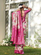 Shree Shyam Fashion Cream With Pink Silk Blend Saree | Grocsy