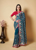 Vamsee Teal Organza Saree | Grocsy