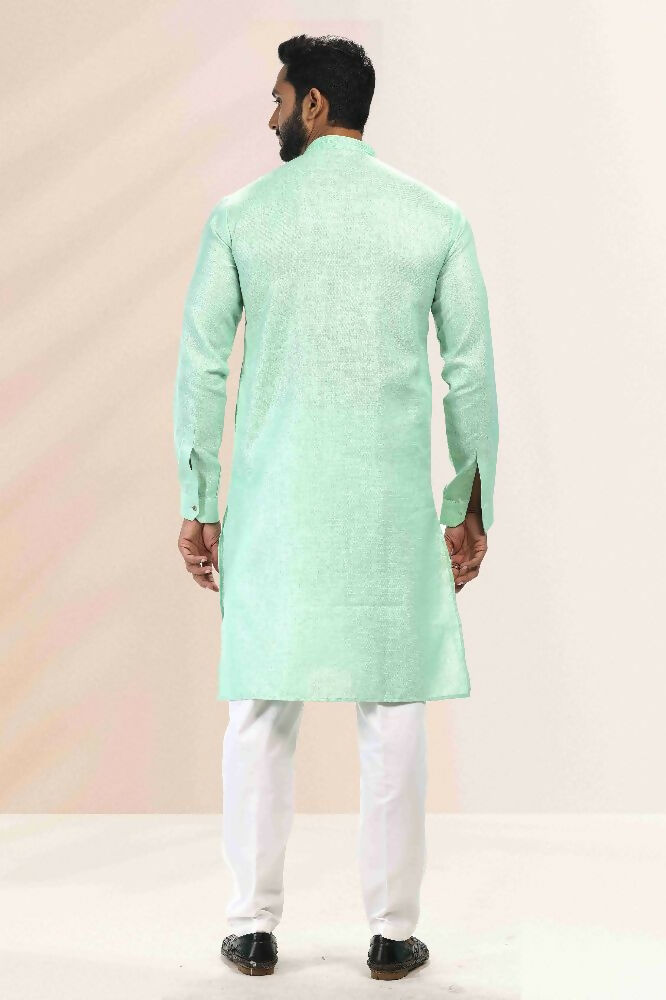 Raivat Ethnic Linen Cotton Pintux Work Kurta Pajama In Pista Green Colour | Grocsy