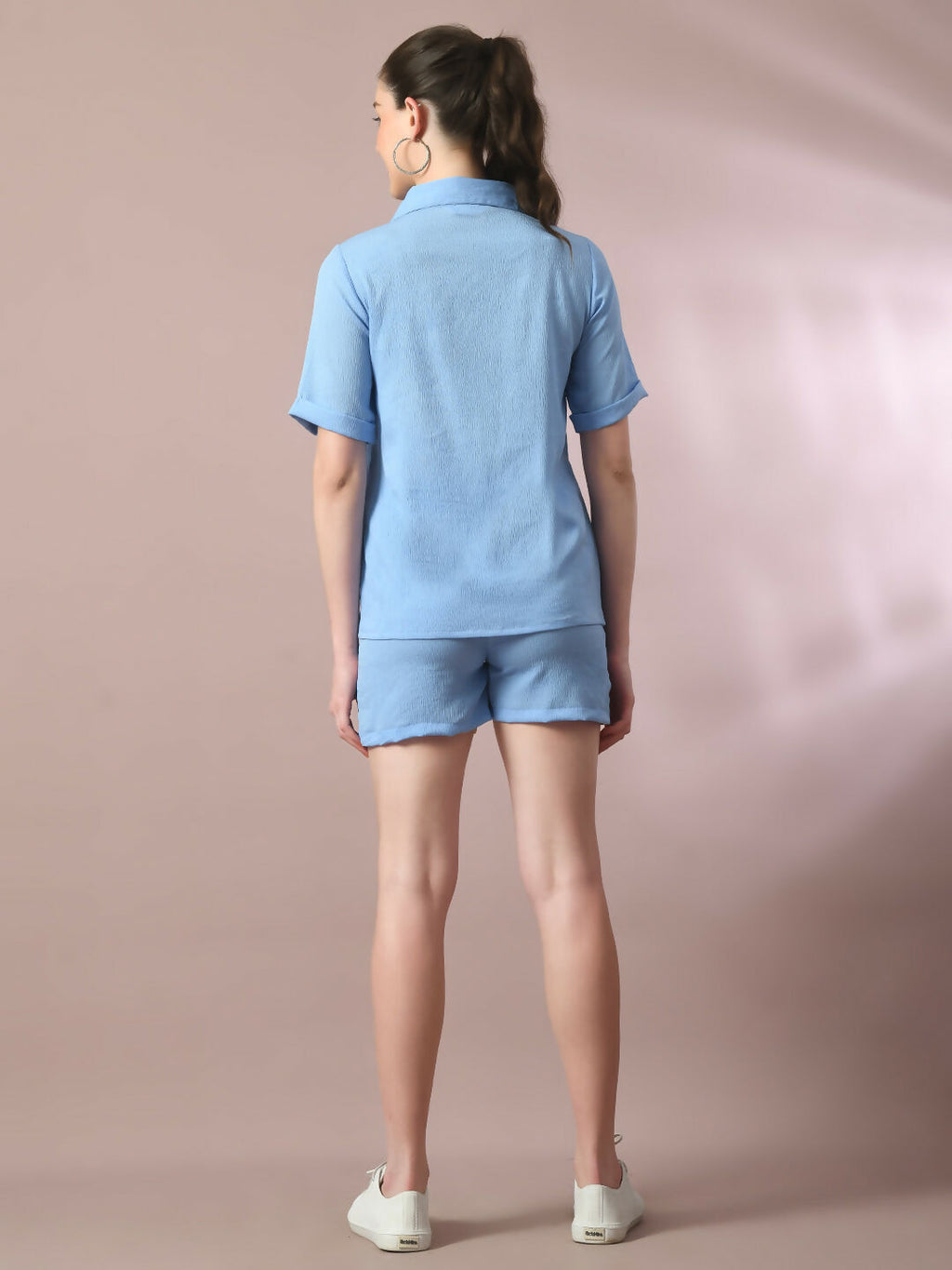 Myshka Women's Blue Solid Regular Fit Shirt | Grocsy