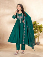 Lehenga Mart Designer Anarkali Suit With Kurta, Pant, Dupatta For Women-Teal | Grocsy
