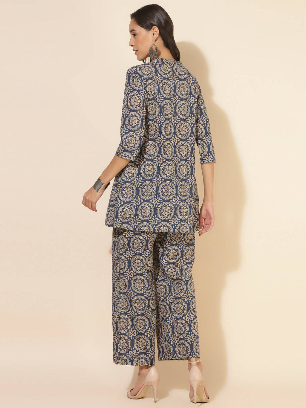 Janasya Women's Blue Cotton Ethnic Motifs Casual Regular Co-ords | Grocsy