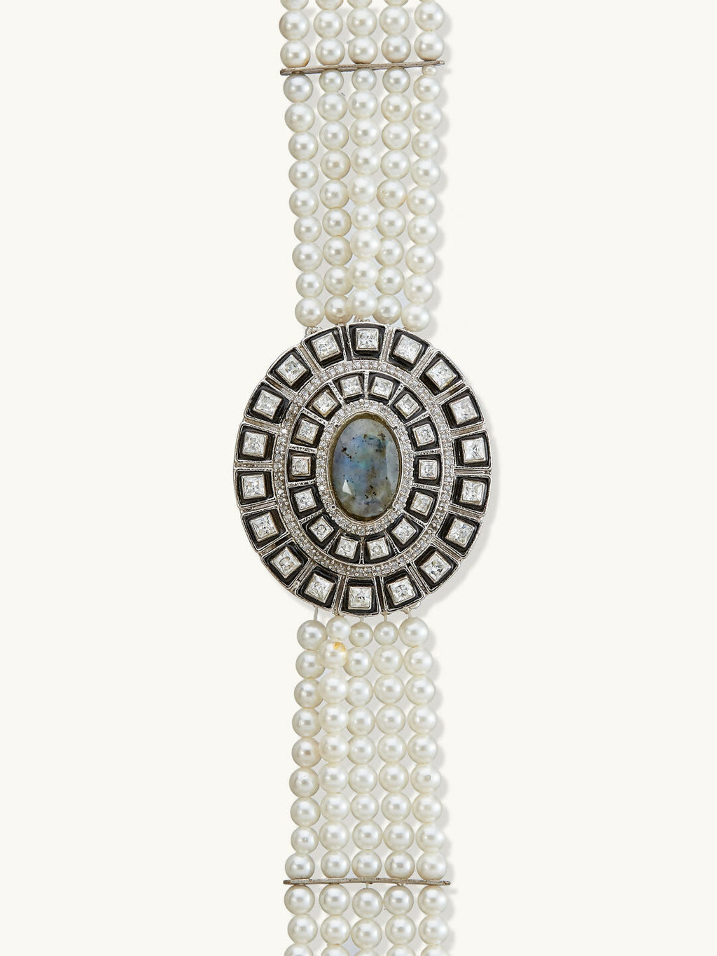 Nuyug Pearl Beaded Semi Precious Labradorite Stone & Enamelled Choker Necklace | Grocsy