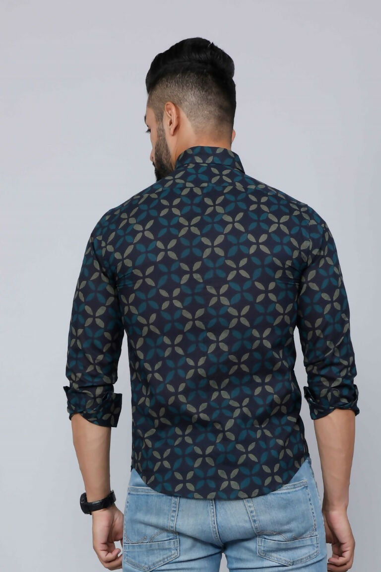 Miravan Men's Blue Floral Print Slim Fit Shirt with Patch Pocket | Grocsy