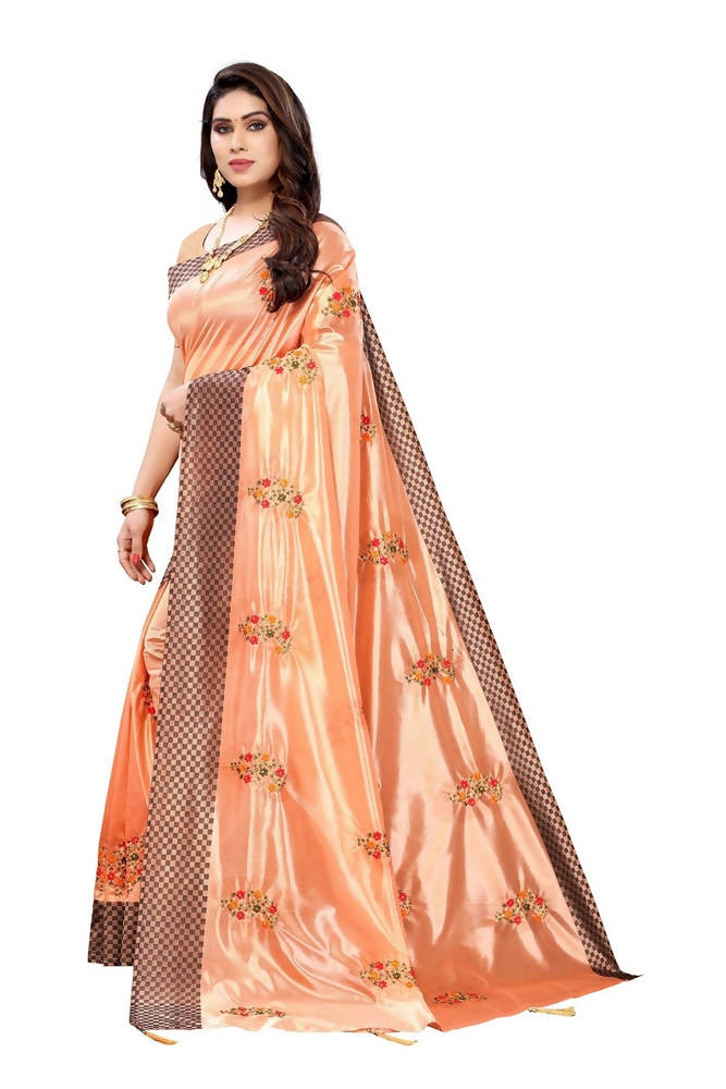 Vamika Orange Crepe Embroidery Saree (Nirali Orange) | Grocsy
