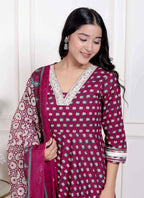 Miravan Women's Maroon embroidered Anarkali Kurta and Dupatta | Grocsy