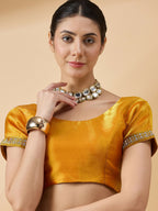 Mustard Organza Swaroski Diamond Work Saree with Unstitched Blouse - Radha | Grocsy