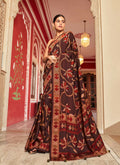 Monjolika Fashion Silk Blend Brown Printed Saree | Grocsy