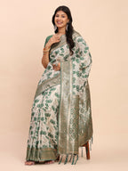 Shree Shyam Fashion Linen Cotton Green Saree | Grocsy