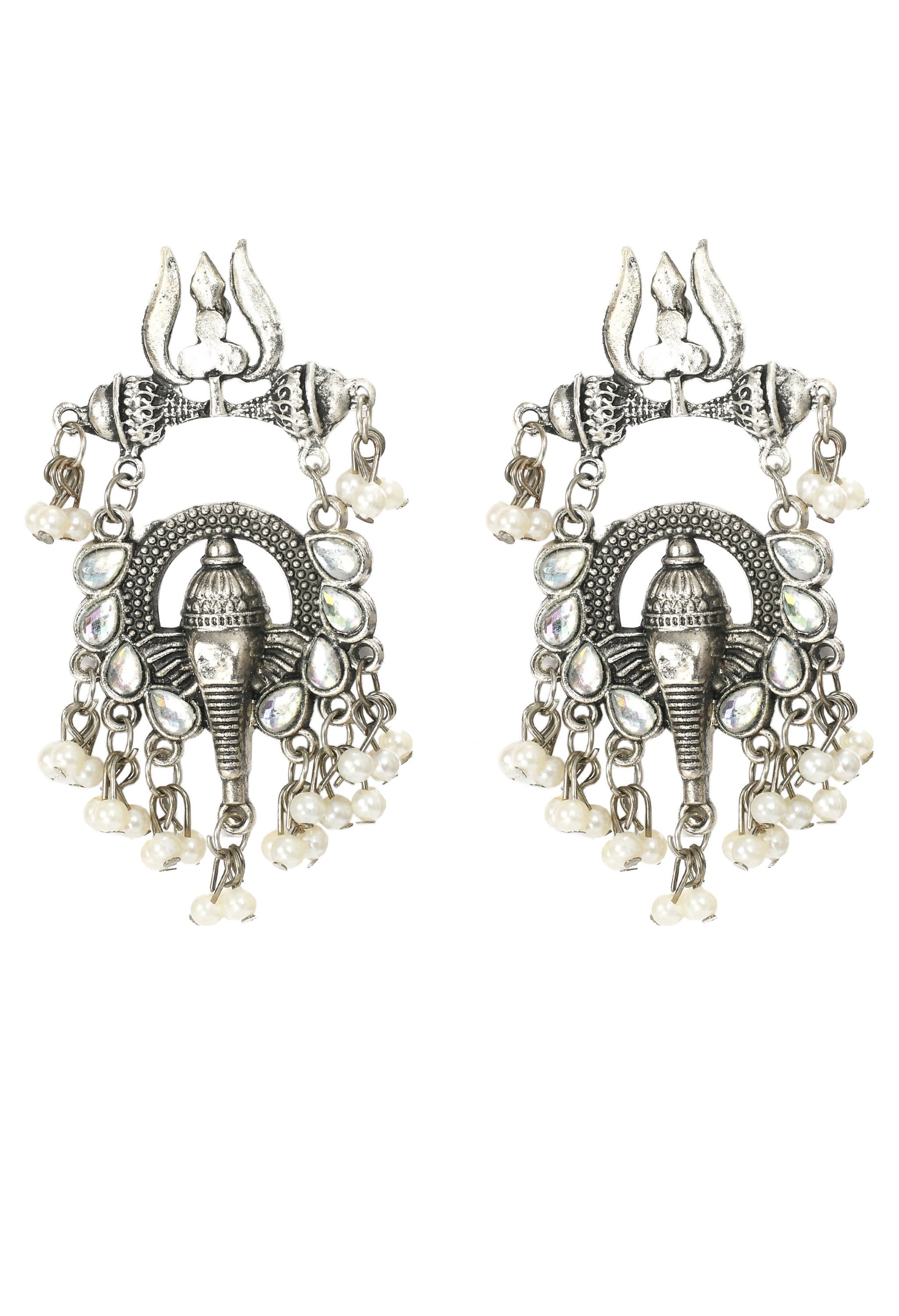 Mominos Fashion Johar Kamal Ganesh Design Silver Color Earrings