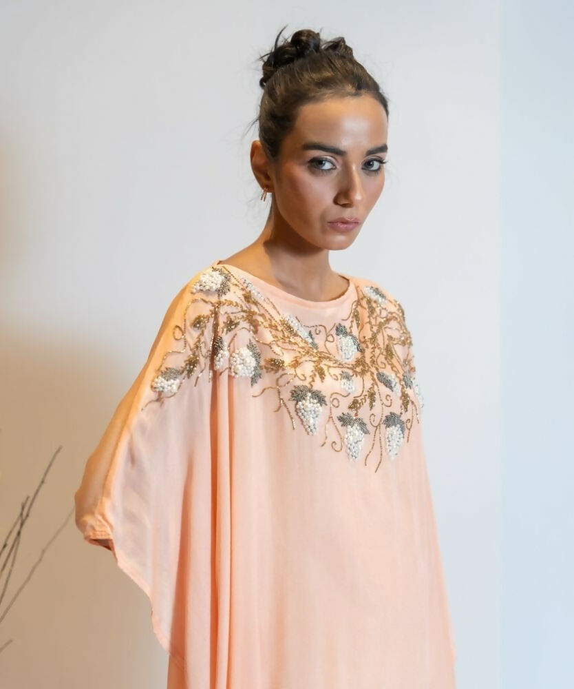 Timaraa Coral Peach Ombre Embellished Kaftan Dress | Grocsy