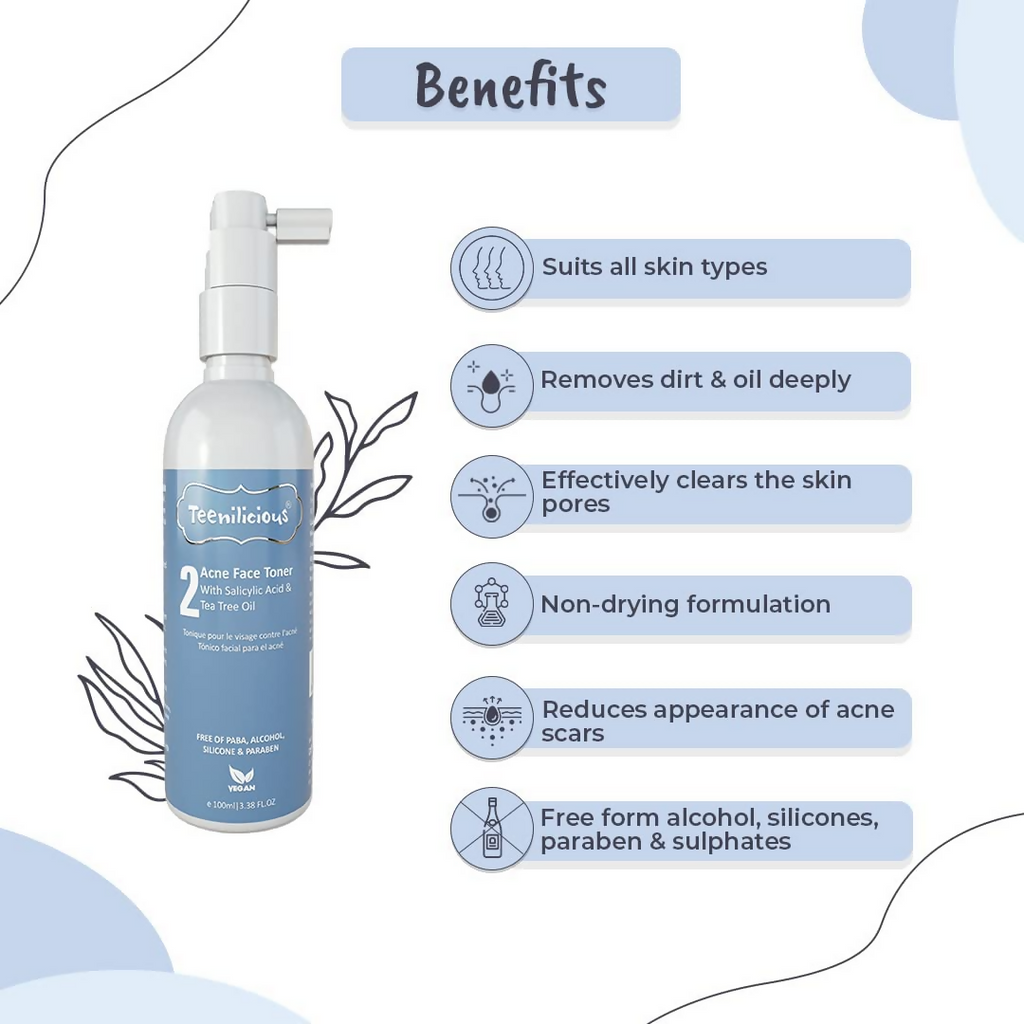 Teenilicious Acne Toner For Face With 0.5% Salicylic Acid & Natural Tea Tree Oil | Grocsy