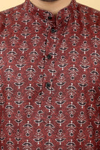 Maroon Cotton Printed Men's Kurta - Mahotsav | Grocsy