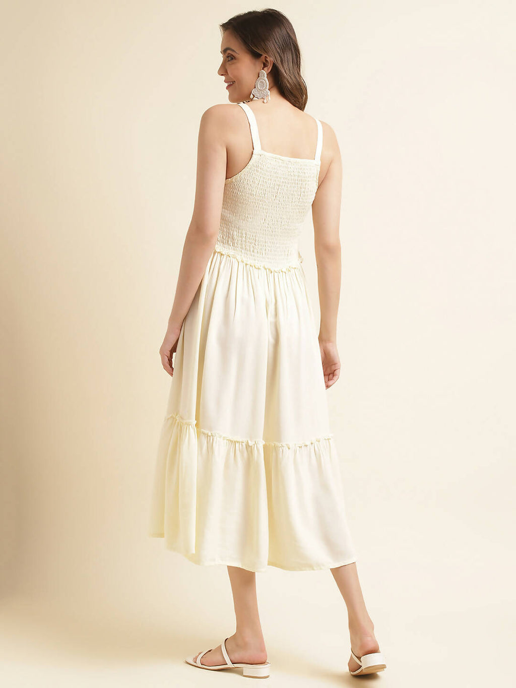 White Cotton Solid Flared Dress with Printed Shrug - Yukti | Grocsy