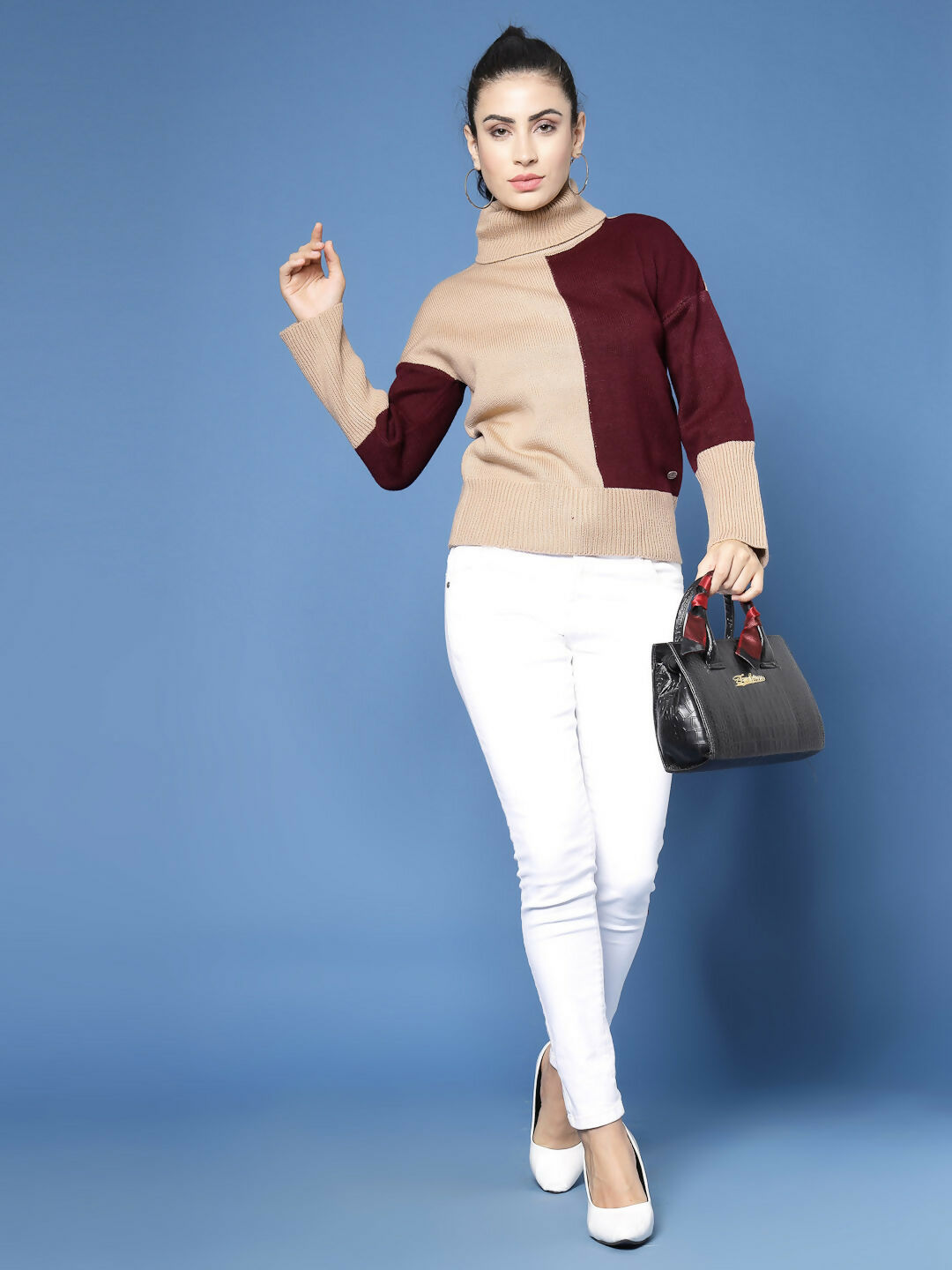 Women Winter Camel Brown Acrylic Sweater - Wool Trees | Grocsy