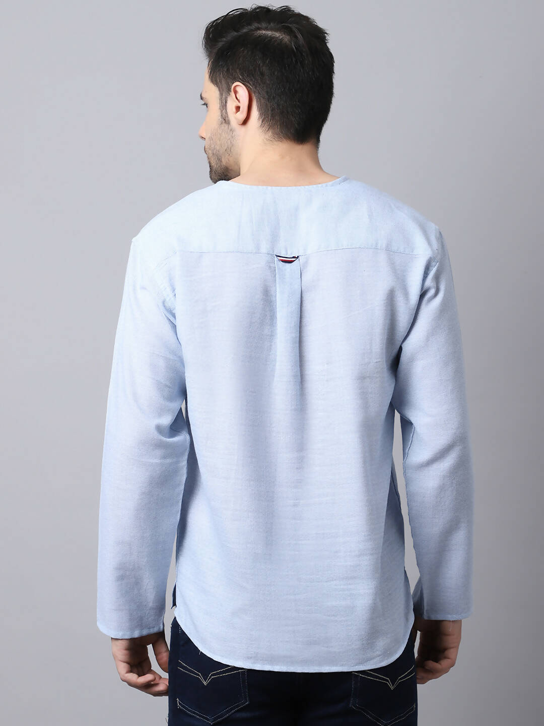 Even Apparels Men's Blue Pure Cotton Round Neck Slit Kurta | Grocsy
