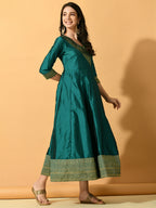 Myshka Women's Green Silk Festive Anarkali Kurta | Grocsy