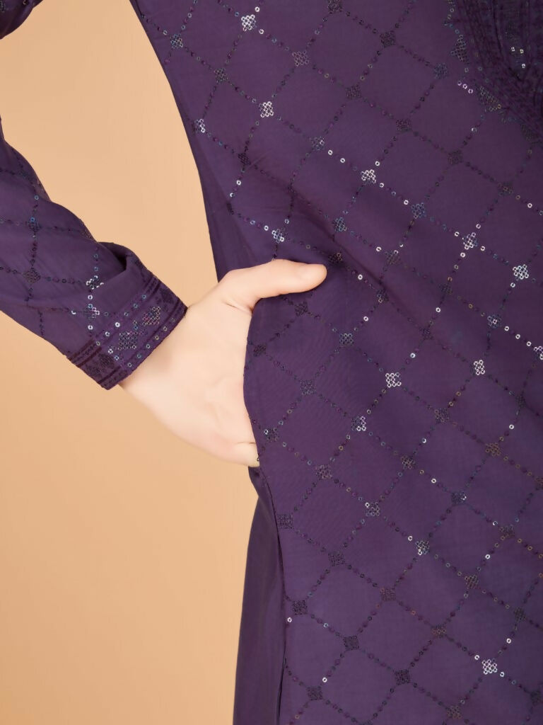 Vastranavya Dusty Purple Exclusive Festival Wear Viscose Silk Thread & Sequence Embroidered Work Kurta with Dupatta | Grocsy