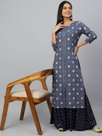 Janasya Women's Grey Rayon Ethnic motifs Festive Straight Kurta | Grocsy