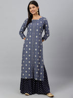 Janasya Women's Grey Rayon Ethnic motifs Festive Straight Kurta | Grocsy