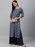 Janasya Women's Grey Rayon Ethnic motifs Festive Straight Kurta | Grocsy