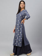 Janasya Women's Grey Rayon Ethnic motifs Festive Straight Kurta | Grocsy