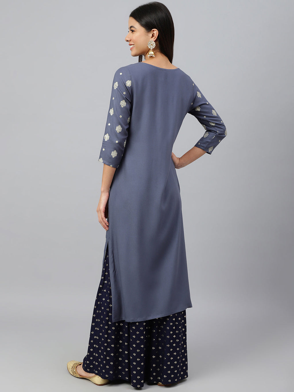 Janasya Women's Grey Rayon Ethnic motifs Festive Straight Kurta | Grocsy
