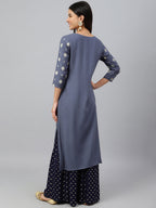 Janasya Women's Grey Rayon Ethnic motifs Festive Straight Kurta | Grocsy