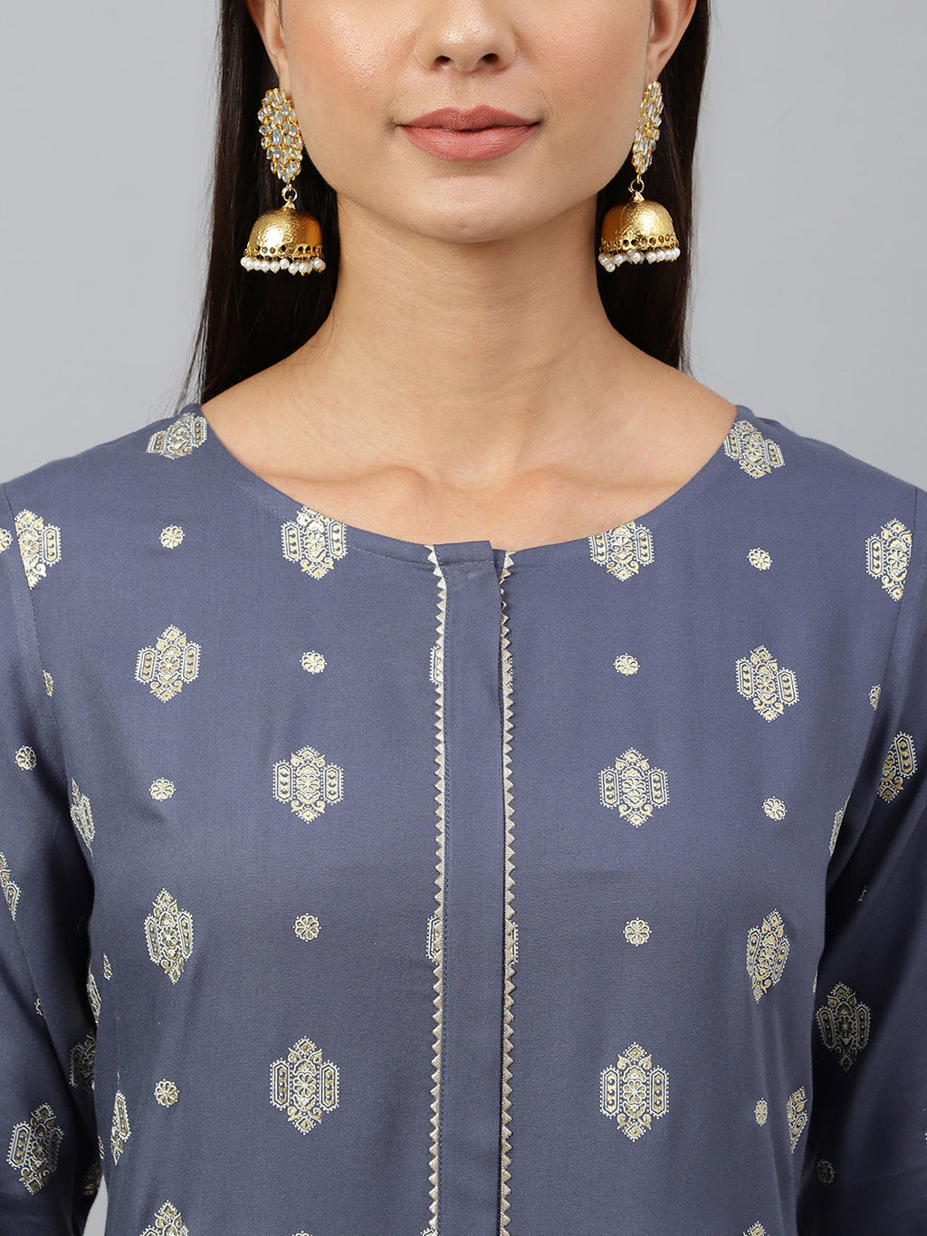 Janasya Women's Grey Rayon Ethnic motifs Festive Straight Kurta | Grocsy