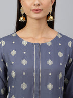Janasya Women's Grey Rayon Ethnic motifs Festive Straight Kurta | Grocsy