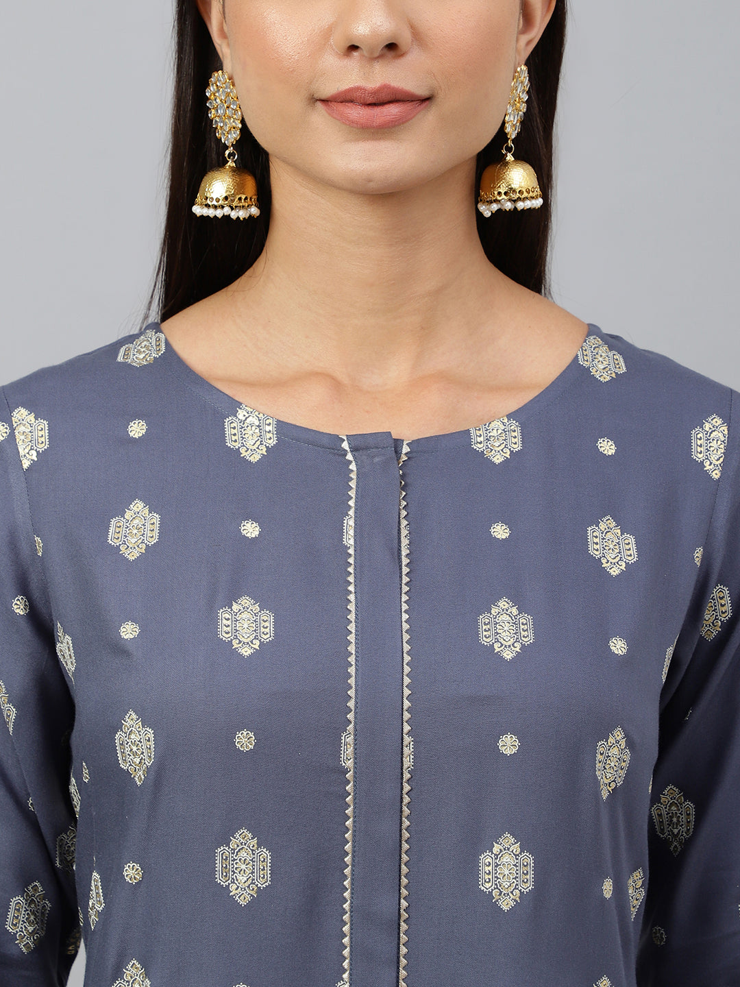 Janasya Women's Grey Rayon Ethnic motifs Festive Straight Kurta | Grocsy