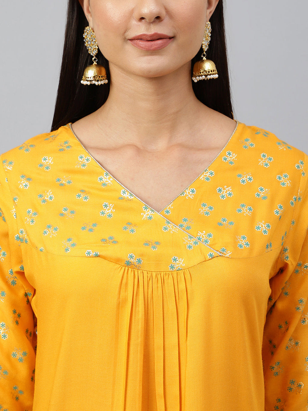 Janasya Women's Orange Rayon Gold Floral Print Festive Straight Kurta | Grocsy