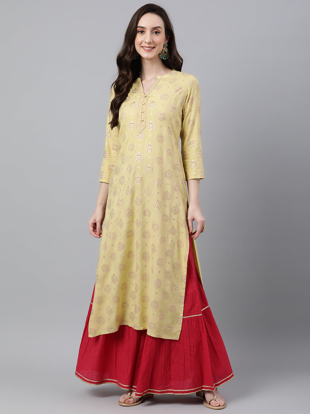 Janasya Women's Yellow Rayon Ethnic motifs Festive Straight Kurta | Grocsy