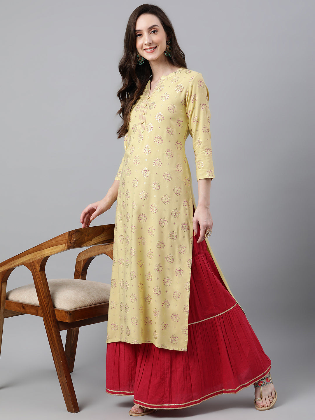 Janasya Women's Yellow Rayon Ethnic motifs Festive Straight Kurta | Grocsy