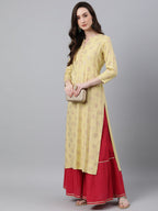 Janasya Women's Yellow Rayon Ethnic motifs Festive Straight Kurta | Grocsy