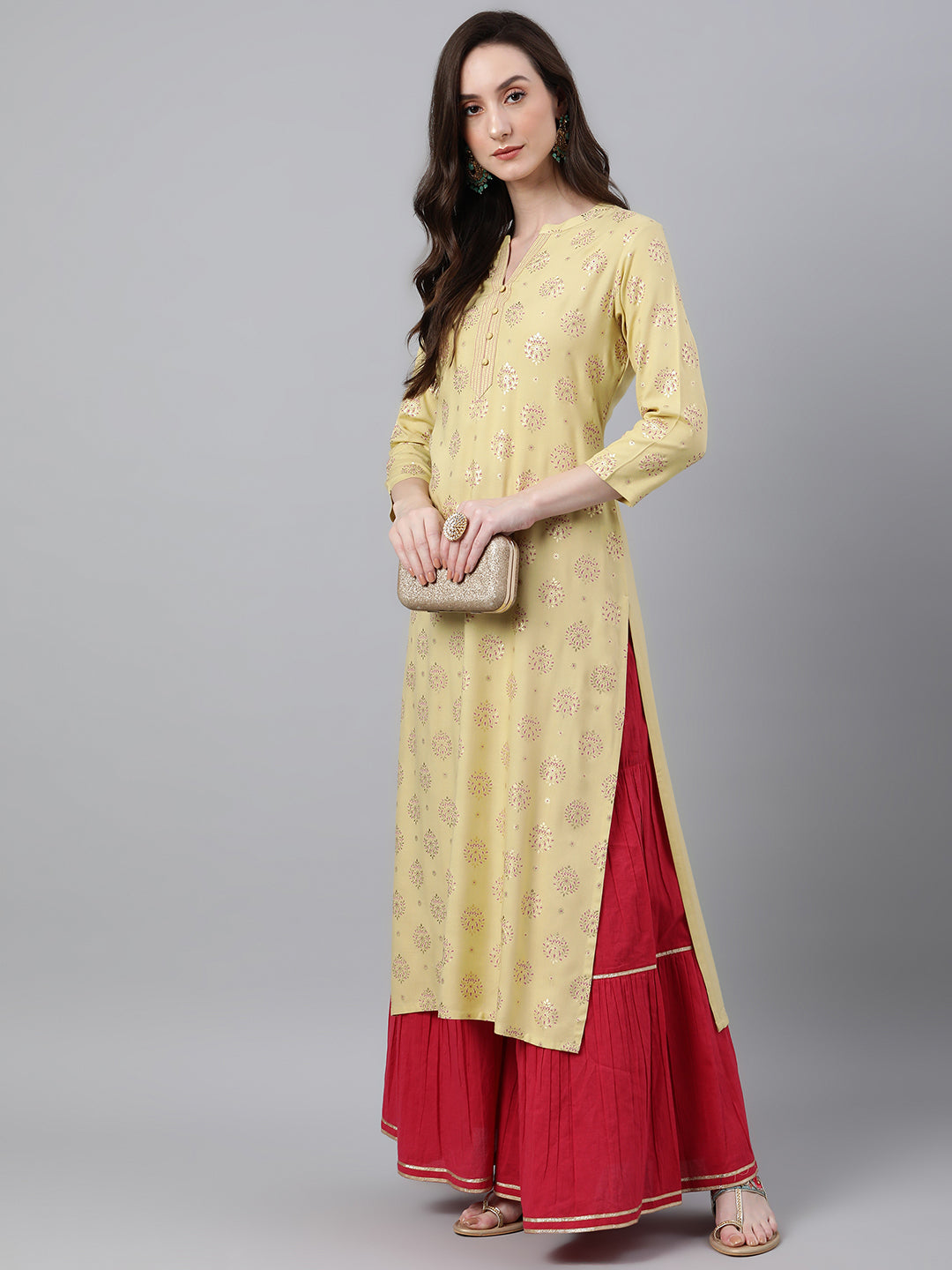 Janasya Women's Yellow Rayon Ethnic motifs Festive Straight Kurta | Grocsy