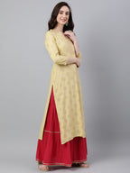 Janasya Women's Yellow Rayon Ethnic motifs Festive Straight Kurta | Grocsy