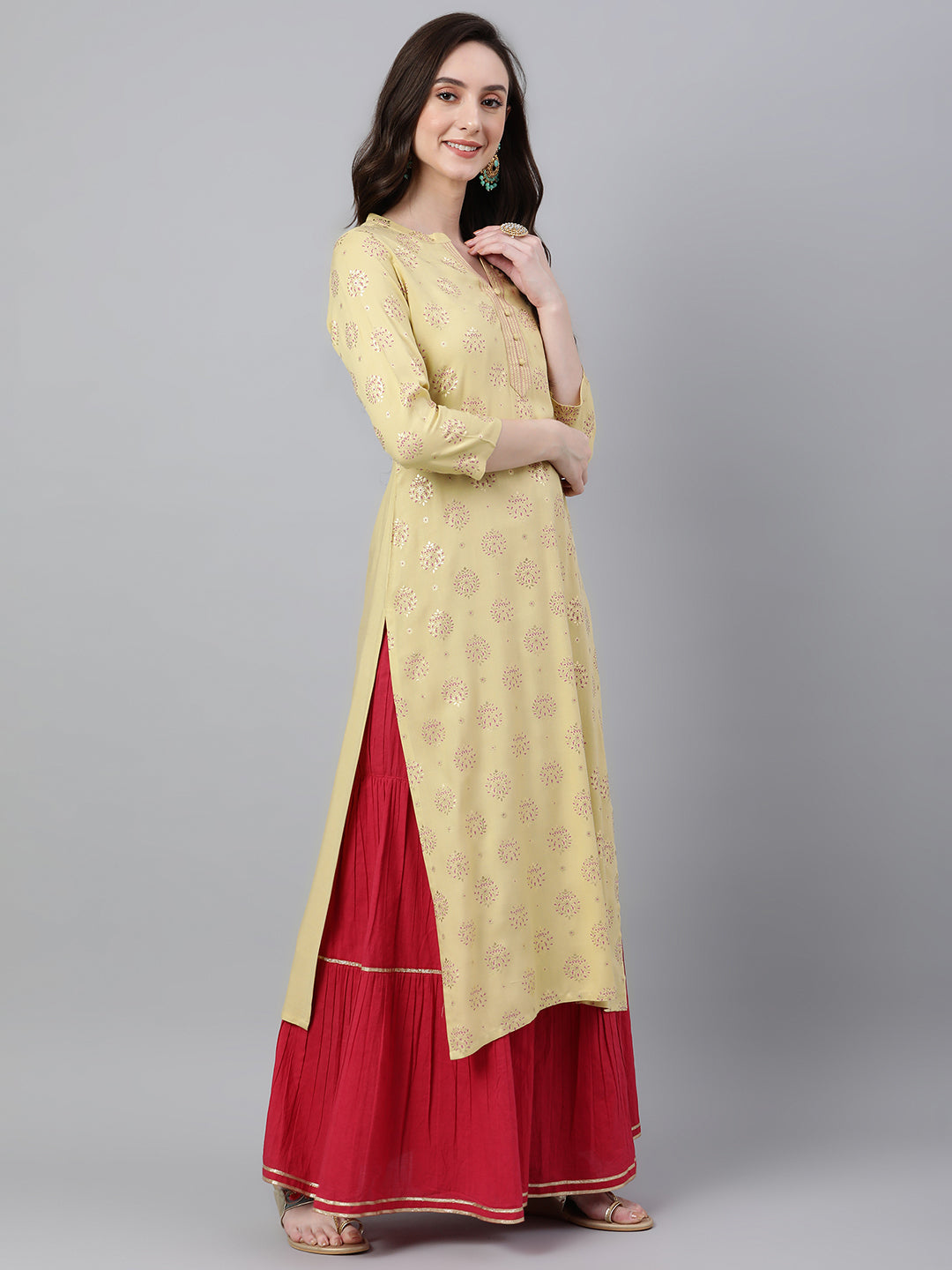 Janasya Women's Yellow Rayon Ethnic motifs Festive Straight Kurta | Grocsy