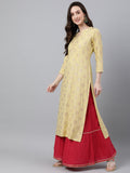 Janasya Women's Yellow Rayon Ethnic motifs Festive Straight Kurta | Grocsy