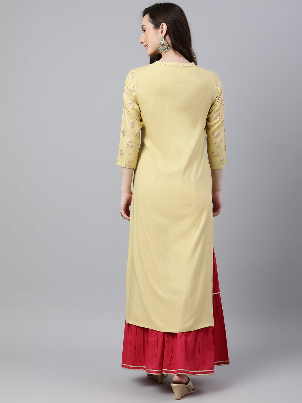 Janasya Women's Yellow Rayon Ethnic motifs Festive Straight Kurta | Grocsy